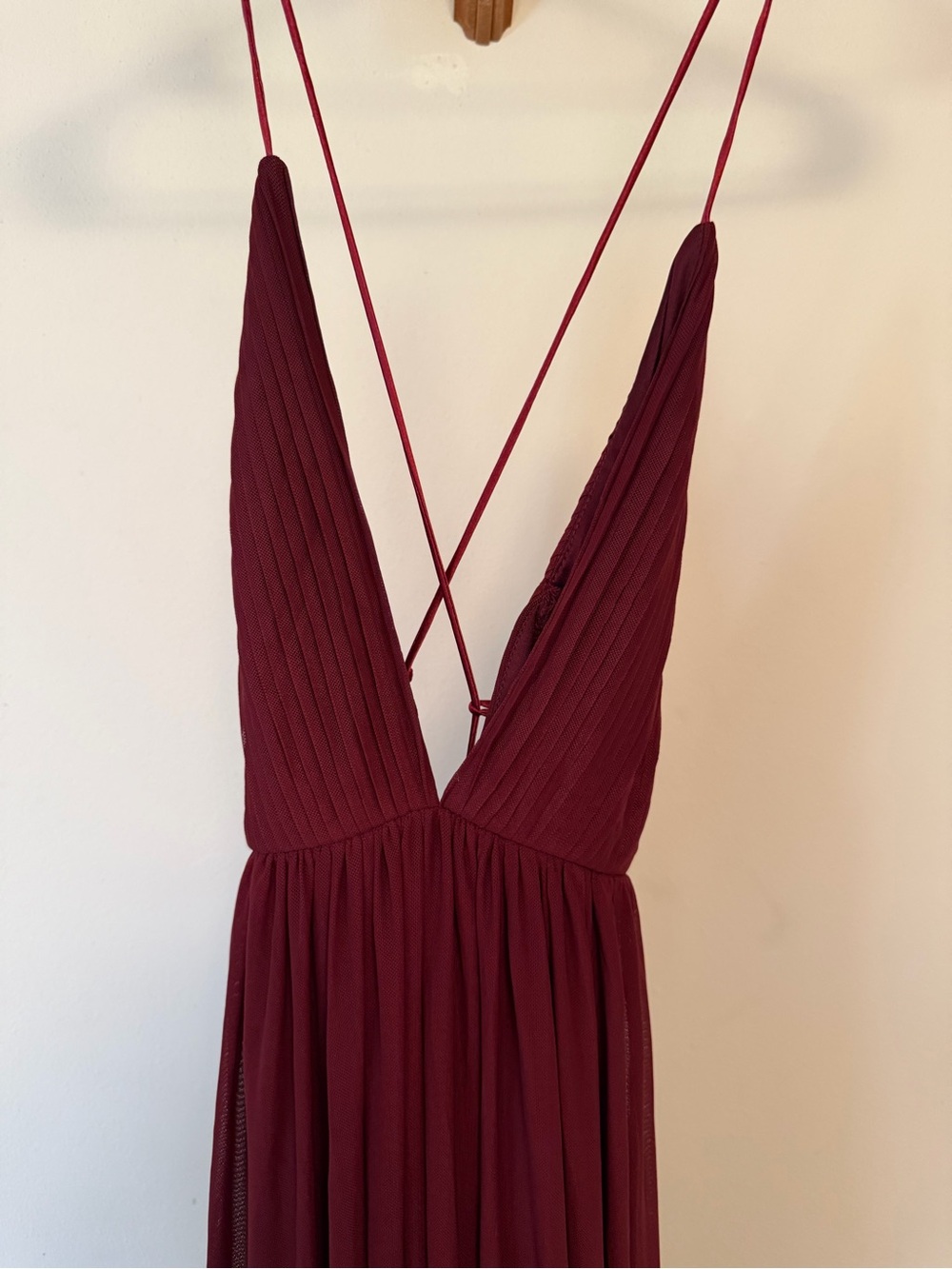 Tobi Burgundy Strapless Plunge Maxi Dress